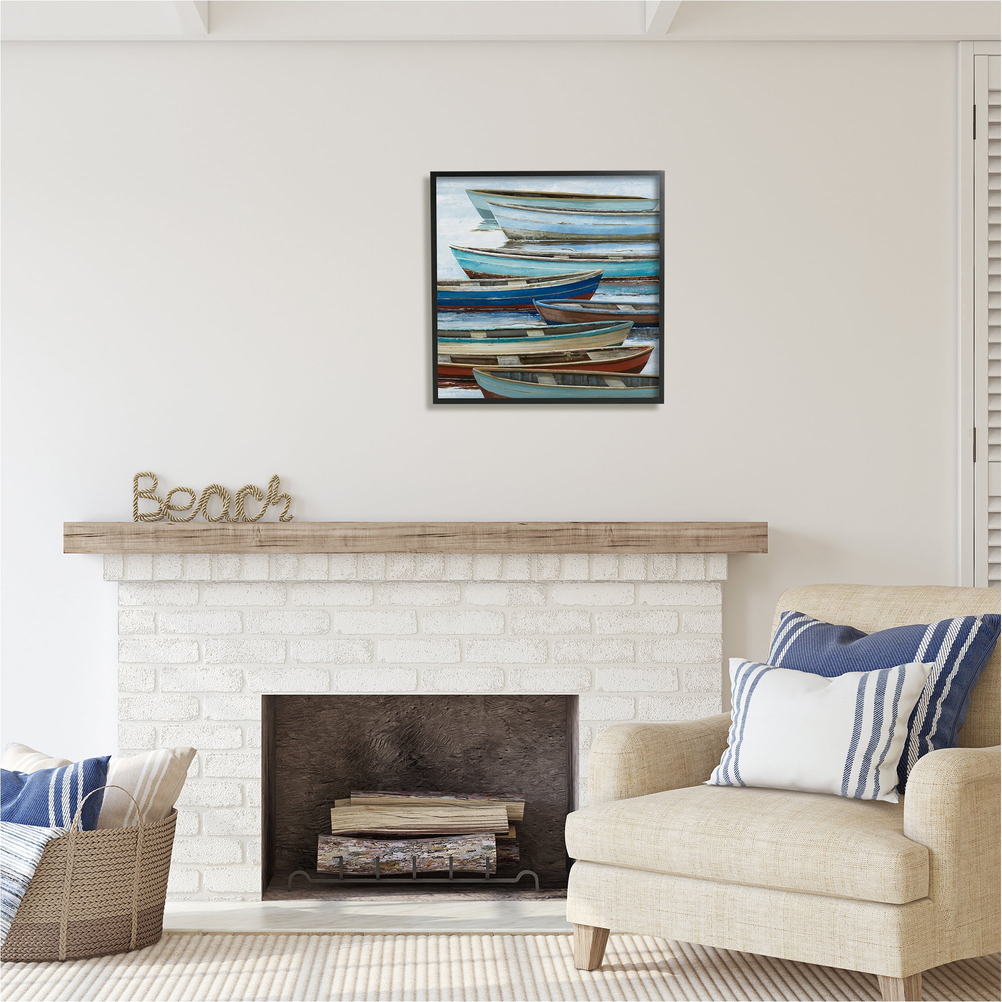 Stupell Industries Rustic Canoes on Lake Transportation Painting Black Framed Art Print Wall Art, 24 x 24