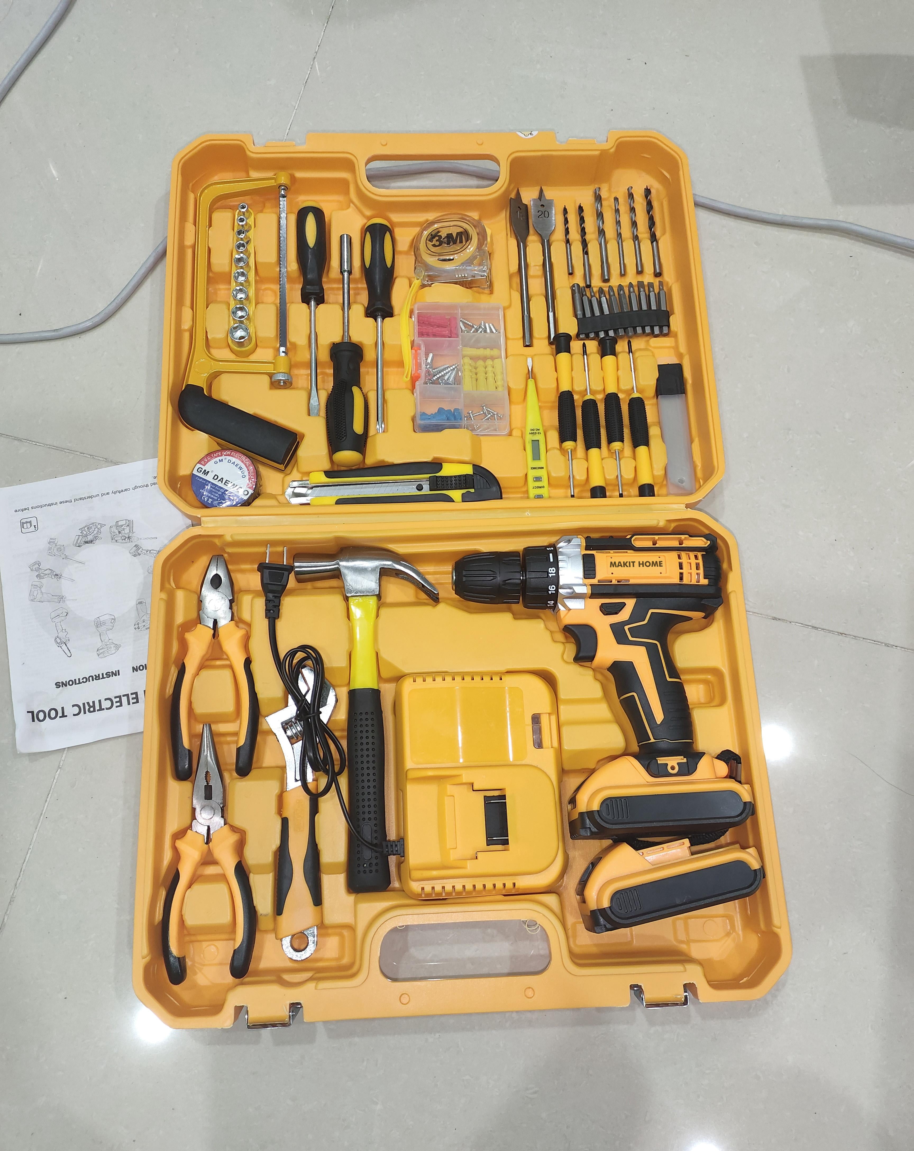 MAKIT HOME 21V Impact Drill Tool Kit with Drill Bits, 120 PCS Cordless Electric Drill Impact Drill, 2 x 2.0Ah Batteries & Charger, Maximum Torque 45Nm, for Screwdriver and Drilling