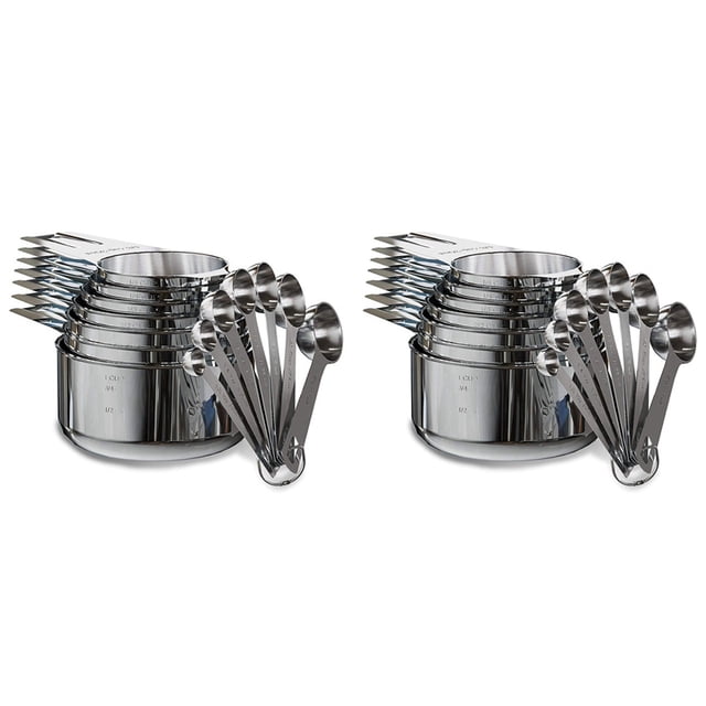 Juego de 28 Tazas, Tazas y Cucharas Medidoras de Acero Inoxidable, 14 Tazas Anidables y 14 Cucharas Apilables Portátil Profesional