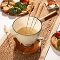 thumbnail image 5 of Twine Beige and Wood Cast Iron Fondue Set for Cheese and Chocolate Fondue, 5 of 9