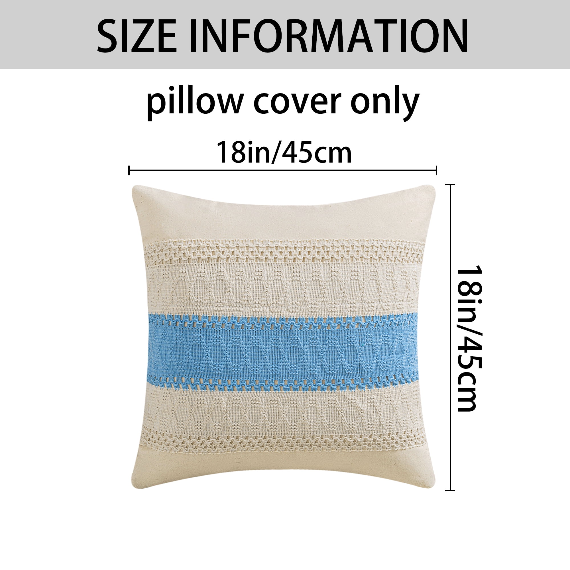 Unique Bargains 2Pcs Geometry Weave Throw Pillow Covers for Sofa Blue 18" x 18"