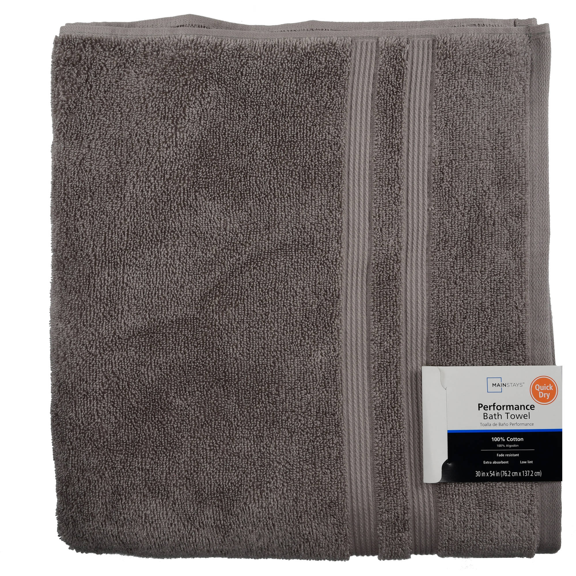 Mainstays Performance Solid Bath Towel, 54" x 30", Grey Flannel