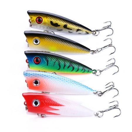 HENGJIA Pack of 5 Fishing Popper Lure Fishing Topwater Lures Bass Lures Fishing Plugs Hard Baits