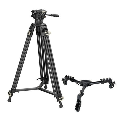 SmallRig AD-01 3751B 3-Section Heavy-Duty Aluminum Tripod with Fluid Head, Bundle with Universal Tripod Dolly