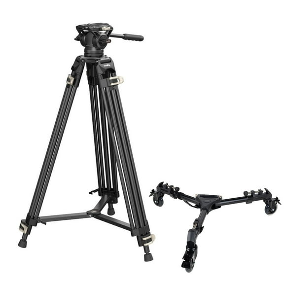SmallRig AD-01 3751B 3-Section Heavy-Duty Aluminum Tripod with Fluid Head, Bundle with Universal Tripod Dolly