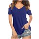 thumbnail image 1 of Mujeres sueltas casual manga corta cuello pico sólido casual blusa camiseta túnica tops Fridja ghk5065, 1 of 8