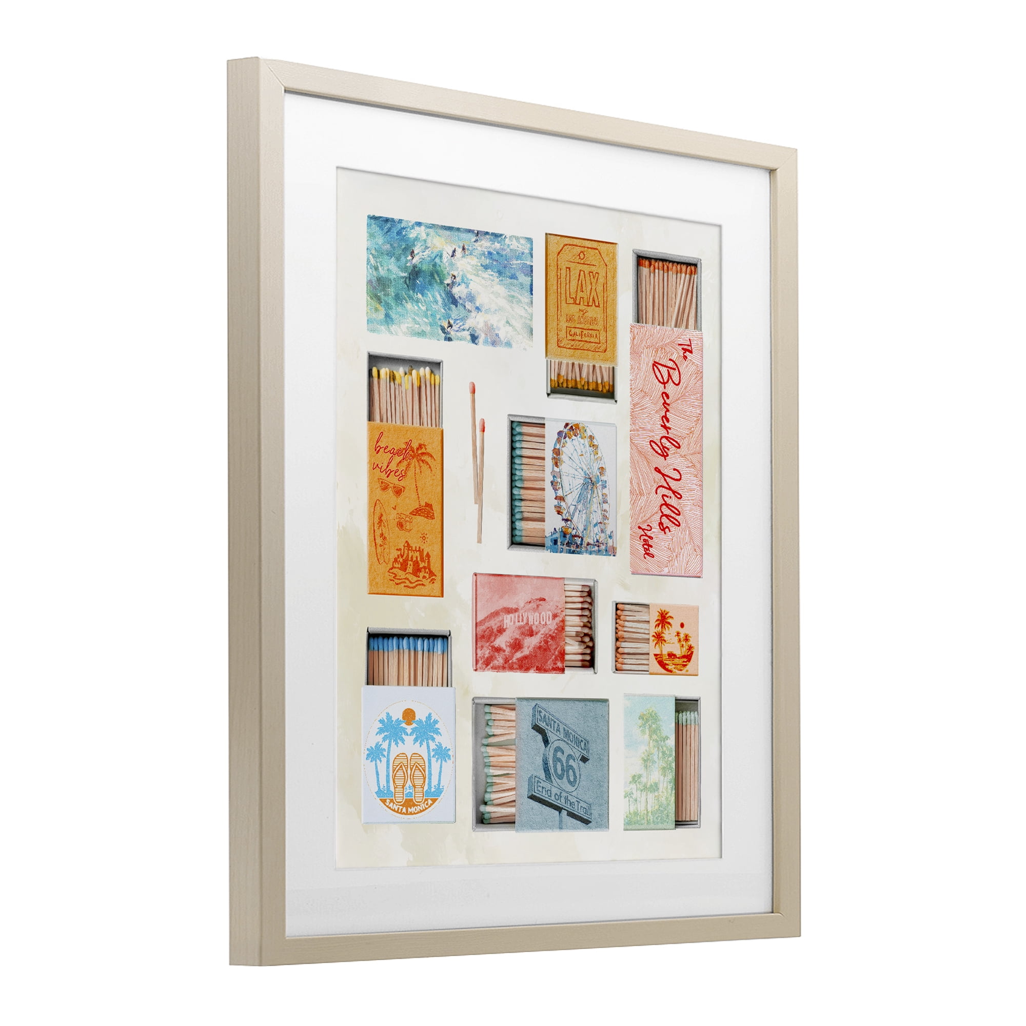 California Beach Matchboxes Birch Framed Print Under Glass, design by Ziwei Li