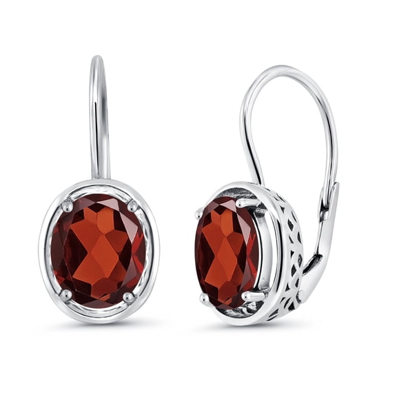 Gem Stone King 925 Sterling Silver Red Garnet Dangle Earrings for Women (3.60 Cttw, Gemstone Birthstone, Oval 9X7MM)