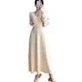 thumbnail image 3 of Vestido Midi de punto de manga larga con cuello en V, suéter de Color sólido de cintura alta, fiesta de vacaciones, ropa de invierno y otoño, disfraz blanco M Inevent AP008203-06, 3 of 7