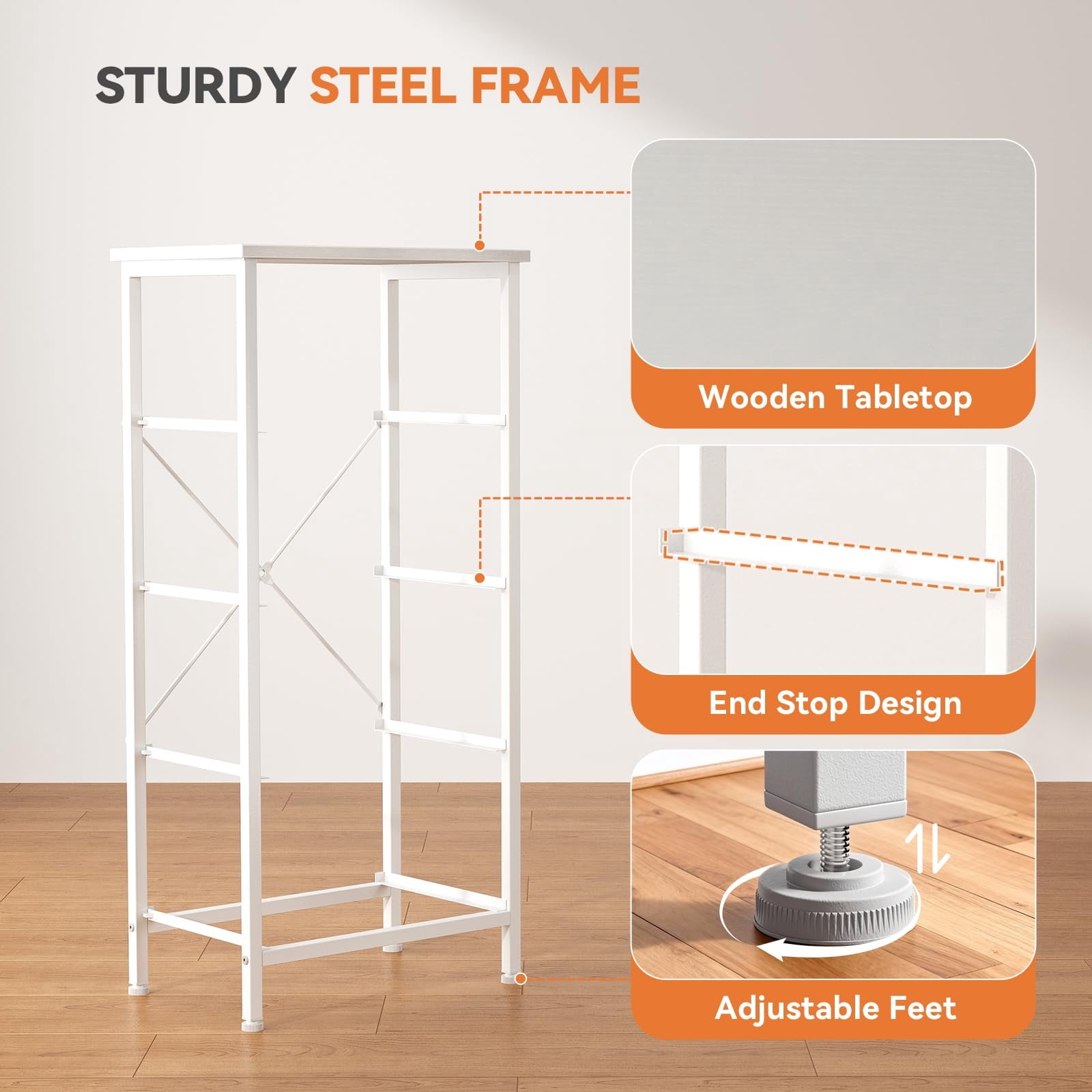 Telyra 4-Drawer Fabric Dresser 37.4" Tall Storage Tower with Wood Top and Steel Frame Narrow Organizer, White
