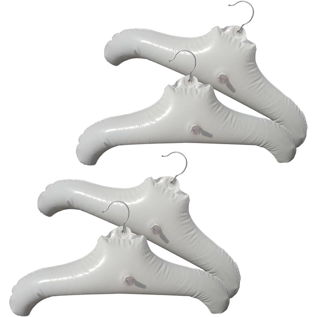 Coralpearl Inflatable Hanger Travel X 4, White Round Shoulder, Portable Folding Clothes Drying Rack in Metal Hook,Space Saving Coat Storage Set Non Slip Foldable for Home Car Camping Indoor Outdoor