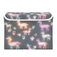 thumbnail image 7 of Yayeee Collapsible Cube Storage Bin with Lid Fabric Closet Decorative Basket with Handles, Neon Llamas Pattern, 7 of 7