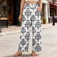 thumbnail image 2 of Amzcrzy Wide Leg pants Women 2026 Floral Print Cotton Linen Womens Trouser Pants Loose Fit Casual Summer Palazzo Pants Breathable High Waisted Lounge Pants Women with Pockets for Vacation Daily, 2 of 7