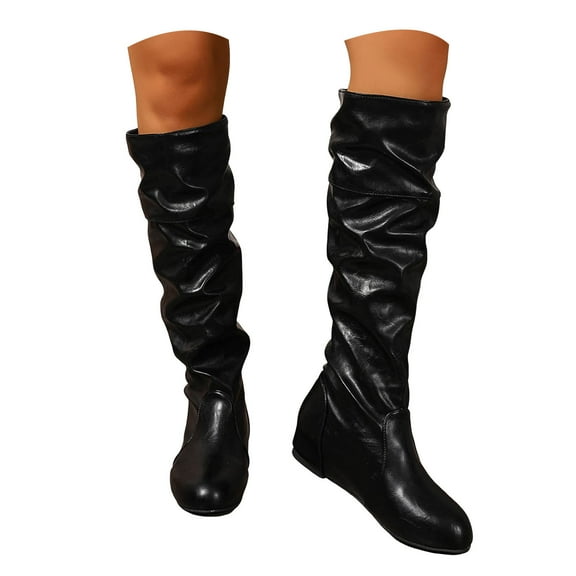 Dakaela Women's Slouchy Knee High Boots Hidden Wedge Heel Pull on Western Cowboy Cowgirl Tall Boot