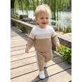 thumbnail image 5 of RUINIXCW Toddler Baby Boy Fall Winter Clothes Infant Baby Boys 2 Pieces Outfit Textured Contrast Color Long Sleeve Crewneck Sweatshirts and Joggers Pants Set, 5 of 9