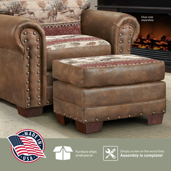 American Furniture Classics 26.5" Microfiber Deer Valley Ottoman in Brown