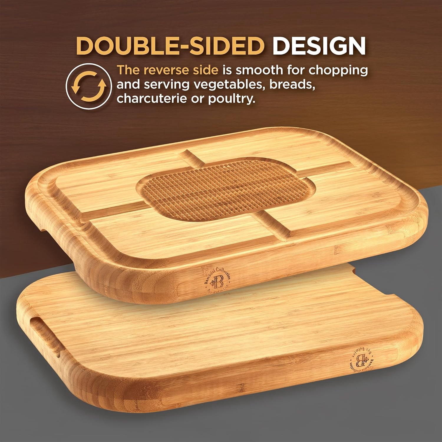 Large Cutting Board for Meat - Bamboo Butcher Block with Juice Groove, Pyramid Design to Stabilize Meat, Serving Tray & Chopping Board for Countertop