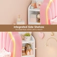 thumbnail image 6 of Hiphuta Twin Floating Bed Frame with Crown Storage Headboard, Velvet Upholstered Platform Bed with LED Lights & Charging Station, No Box Spring Needed, Pink, 6 of 7