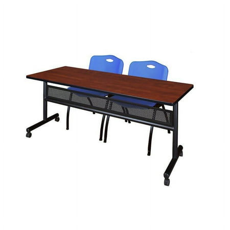 UPC: 0192357009987 | 72  x 24  Flip Top Mobile Training Table w/ Divider- Cherry & 2 Stack Chairs
