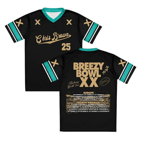 Chris Brown Merch Breezy Bowl XX Tour 2025 T-shirt Unisex Fashion V-neck Short Sleeve Top,2XS,Style 2