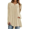 thumbnail image 2 of Qetyuw Henley Shirts for Women Slid Velvet Shirt Button Up Pleated Tunic Tops Casual Long Sleeve Plus Size Blouse Tops, 2 of 5