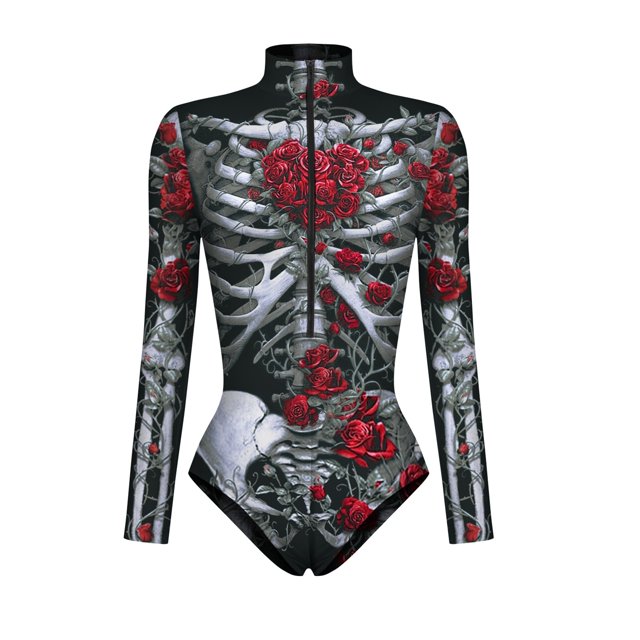Gibobby Bodysuit Shapewear Levantamiento de Cadera Ropa ajustada de con cremallera y estampado Digital de manga larga para mujer, mono de fiesta para jugador de Cosplay, ropa (Multicolor, S)