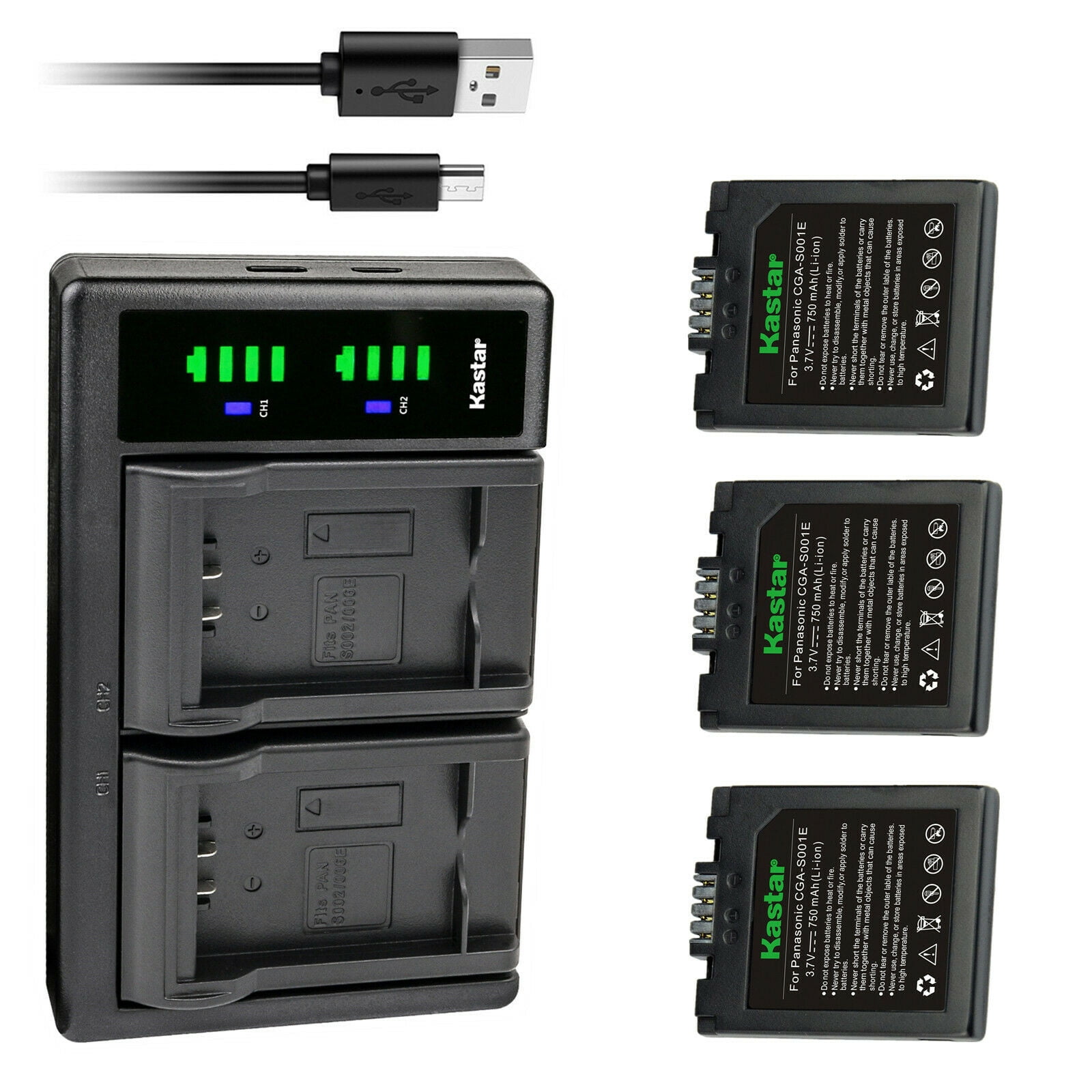 Kastar 4-Pack Battery and LTD2 USB Charger Compatible with Panasonic  CGA-S001 CGA-S001A/1B CGA-S001E CGA-S001E/1B, CGR-S001 DMW-BCA7 Battery,  Panasonic DMC-FX5EG-A, DMC-FX5EG-S, DMC-FX5EN Camera 