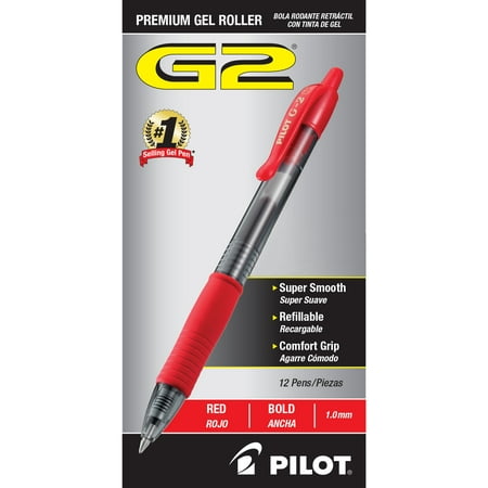 Pilot G-2 Gel Ink Pen, 1.0mm Bold - Red Ink (12 Per Pack)