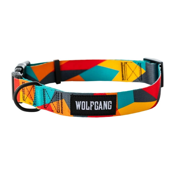 Wolfgang Heavy Duty, Adjustable Wide Venture Dog Collar With Quick Release Nylon Buckle for Walking & Training, ShatterShapes Print, Medium