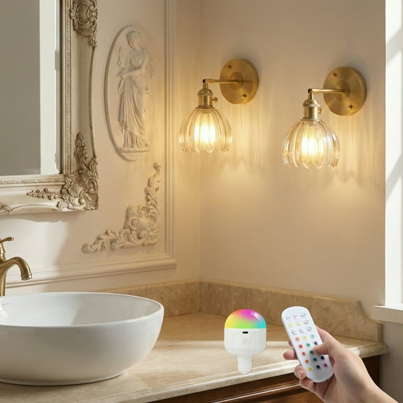 DONGPAI 2 Pack Vintage Battery Operated Wall Sconce with Amber Tulip Glass Lampshade Wireless Rechargeable Wall Light with Remote Control for Bedside Bedroom Doorway