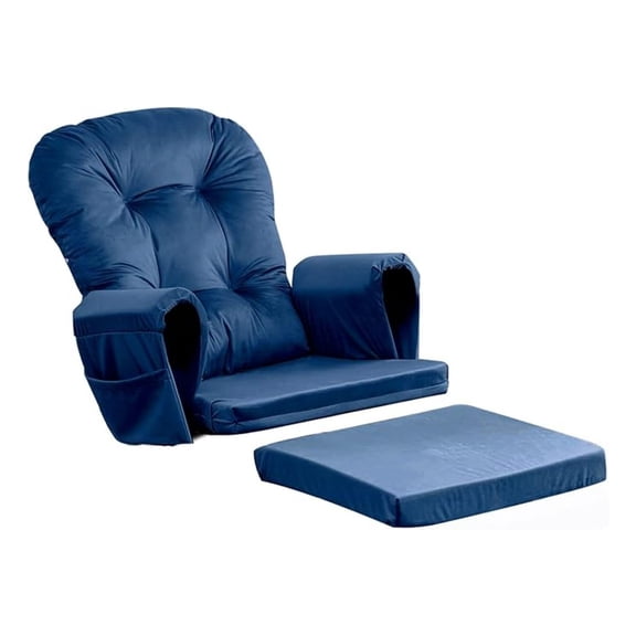 5PCS Glider Rocker Replacement Cushions Thick Soft Glider Cushions Replacement Set with Ottoman Cushion Storage Pockets for Wooden Rocking Chair, Navy Blue