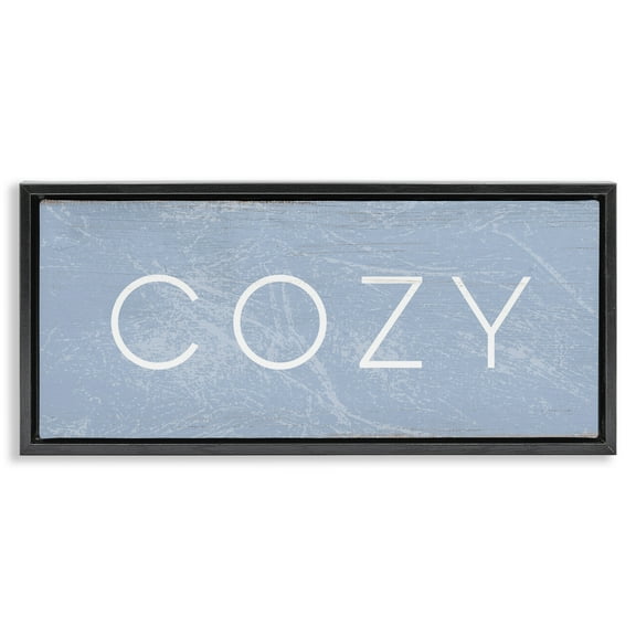 Stupell Industries Cozy Charming Distressed Phrase Typography Painting Black Floater Framed Canvas Art Print Wall Art, 25 x 11