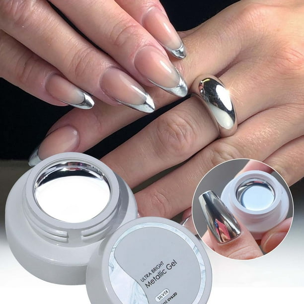Pegamento metálico para uñas con efecto espejo, pintura francesa súper brillante, gancho para pintar, aceite para uñas para fototerapia, pegamento de 6 ml, goma de metilo