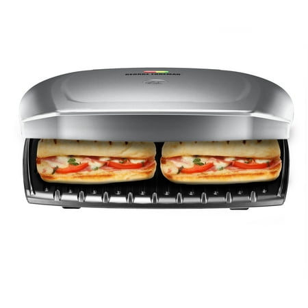 George Foreman 9-Serving Classic Plate Electric Indoor Grill and Panini Press, Platinum,