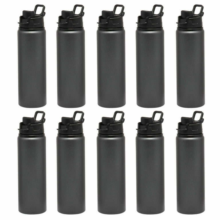 Water Bottles with Carabiner 20 oz. Set of 10, Bulk Pack - Aluminum, For  School, Kids sports bottle - Black 