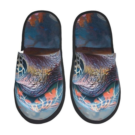 Balery Underwater Lazy Turtle Slient Indoor Furry Fleece Comfort House Shoes Soft Non-Slip Home Shoes Cotton slippers House Slippers-- Large