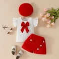 thumbnail image 4 of Utlike Girls Outfits Toddler Butterfly Sleeves Bowknot Ribbed Tops T Shirt Shorts Hat Clothing Set Athletic Clothes For Kids Matching Sets Size 2 Years-3 Years, 4 of 8