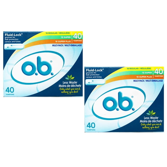 o.b. Tampons No Applicator, Unscented - 40ct (18ct Regular/12ct Super/10ct Super Plus)