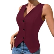 UAMVSH Womens Sleeveless Vests Trendy Cropped Button down Casual Slim Fit Cardigan Solid Color Dressy Waistcoats Fall Fashion(X-Large,Wine)