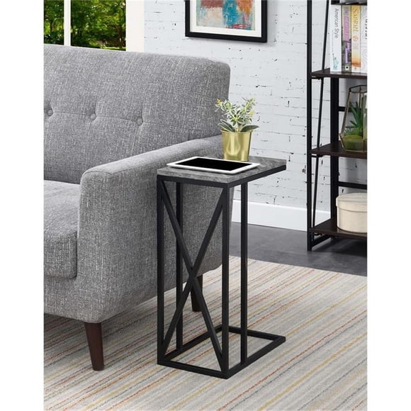 Convenience Concepts Tucson C End Table Gray Faux Marble Wood and Black Metal
