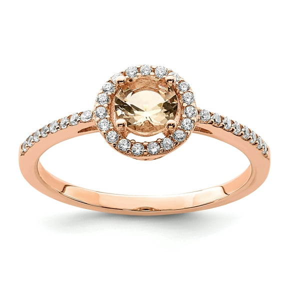 Primal Silver Sterling Silver Rose Gold-plated Peach Cubic Zirconia Halo Ring