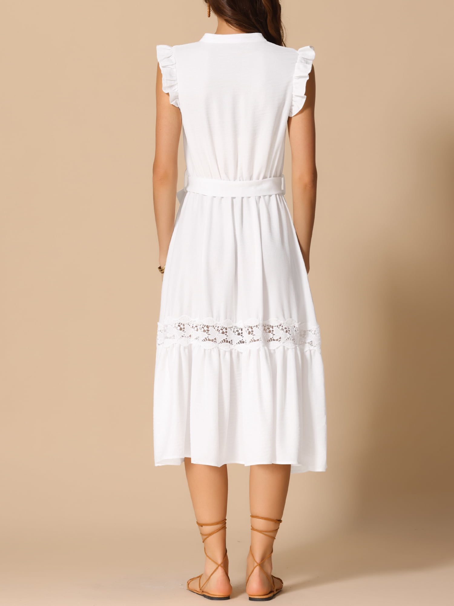 DARING DIVA V Neck Cap Sleeve A Line Summer Midi Dress XL Cream White