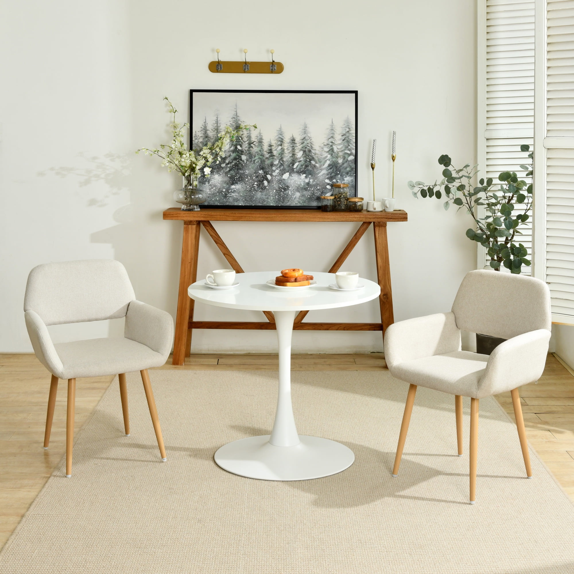 Homy Casa Dining Chair Set of 2, Upholstered Chairs for Breakfast Nook or Kitchen，Beige