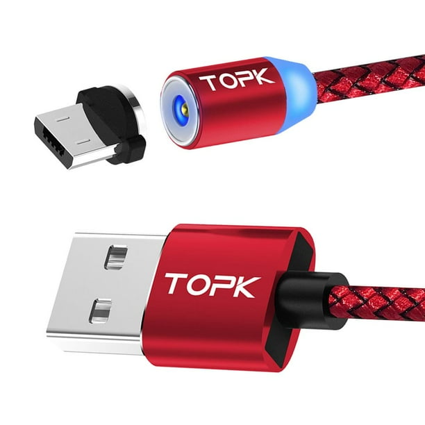 Micro USB Carga Cable Cable USB Micro Cable Anti-,Compatibilidad Universal,Enchufe Hecho Material Aleación Aluminio rojo