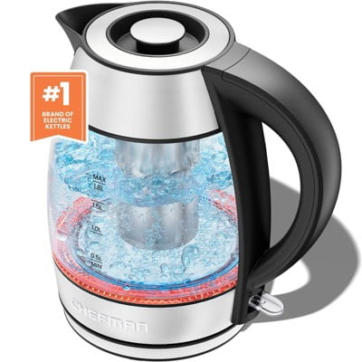 1.8L Rapid-Boil Kettle with Keep Warm and Tea Infuser - Stainless Steel: Electric Water Boiler, 1500W, Silver