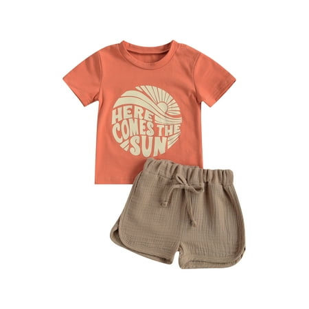 

Licupiee Toddler Baby Boy Summer Clothes Letters Short Sleeve Shirt Floral Shorts 2PCS Shorts Set Outfits