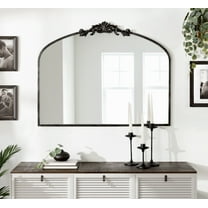 Kate and Laurel Arendahl Ornate Traditional Arched Mirror, 36 x 29, Black, Decorative Baroque Style Arched Wall Mirror with Wide Frame and Ornamental Crown