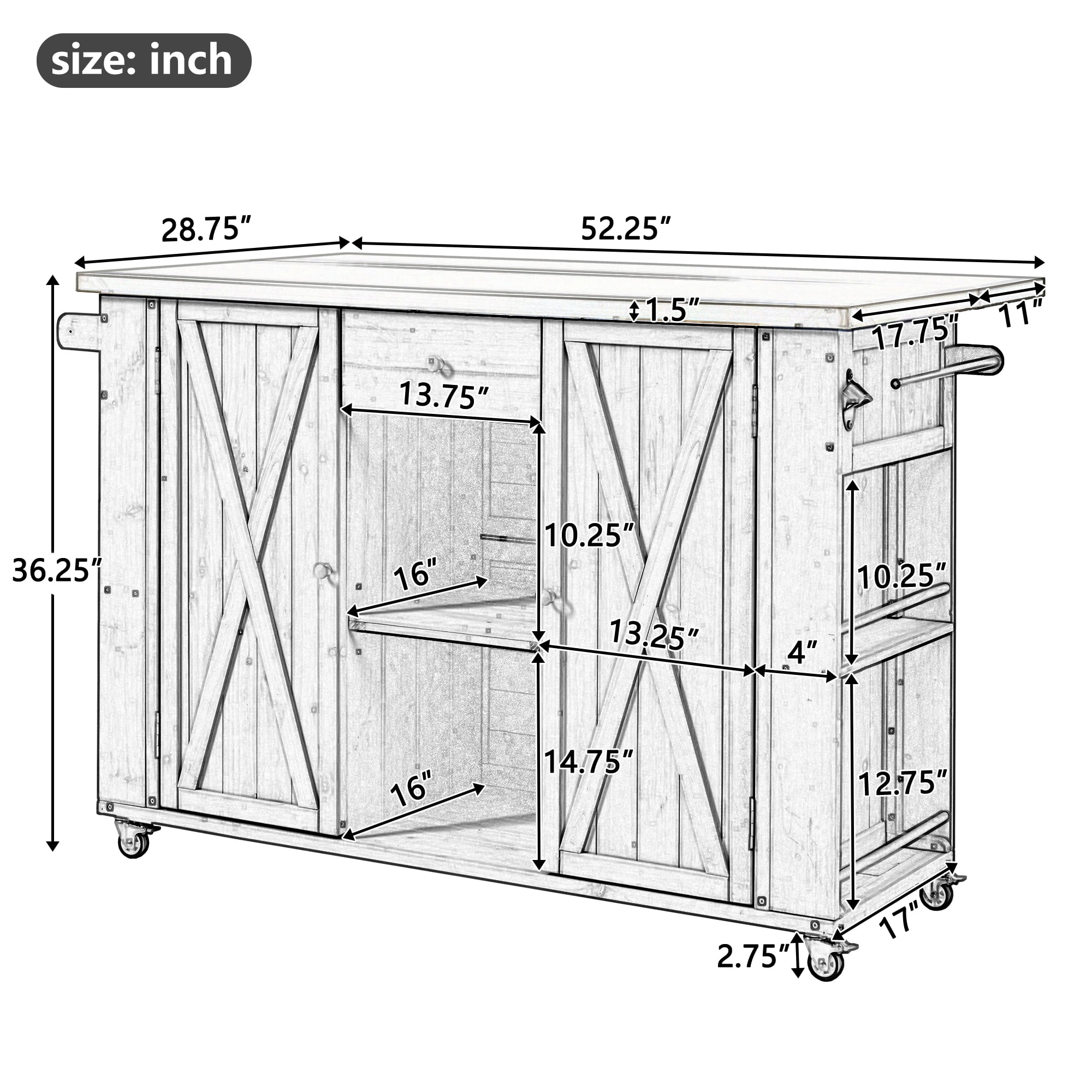 Outdoor Kitchen Cabinet, Fir Wood Furniture with Stainless Steel Top for Patio, Grey