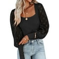 thumbnail image 3 of Xuanfei Women Square Neck Polka Dots Mesh Long Sleeve Slim Ribbed T-Shirt, 3 of 3