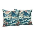 thumbnail image 3 of Ambesonne Nautical Throw Pillow Cover Pack of 2, Seascape Waves Mountains, 2 Pcs-20"x20", Sea Blue and Dark Coral, 3 of 5